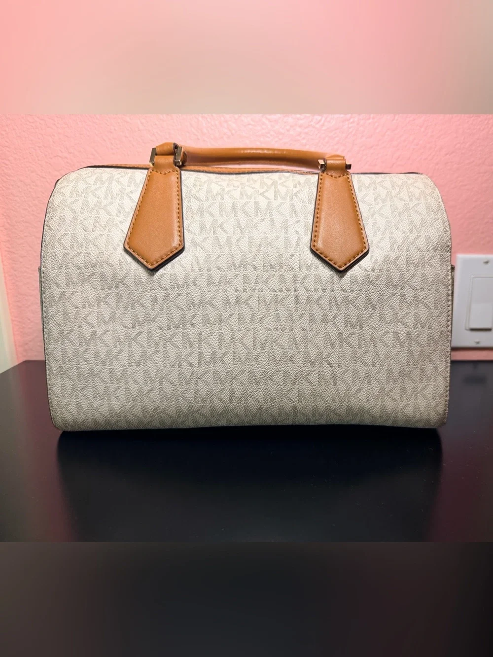 Michael Kors Hayes Duffle Satchel with Tan Trim